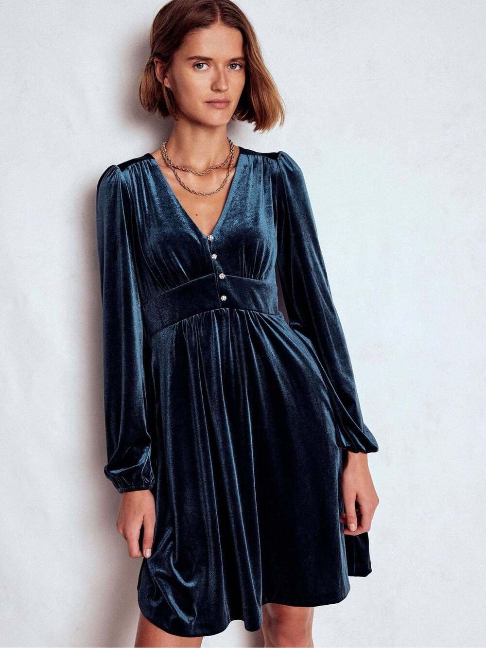 Boden Jocelyn Short Teal Blue Velvet Dress 16 18 Long Tall